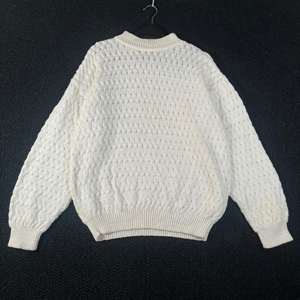 T.L.C. Mens Medium Cream‎ Cotton Cable Knit Sweater Made in USA Vintage Style